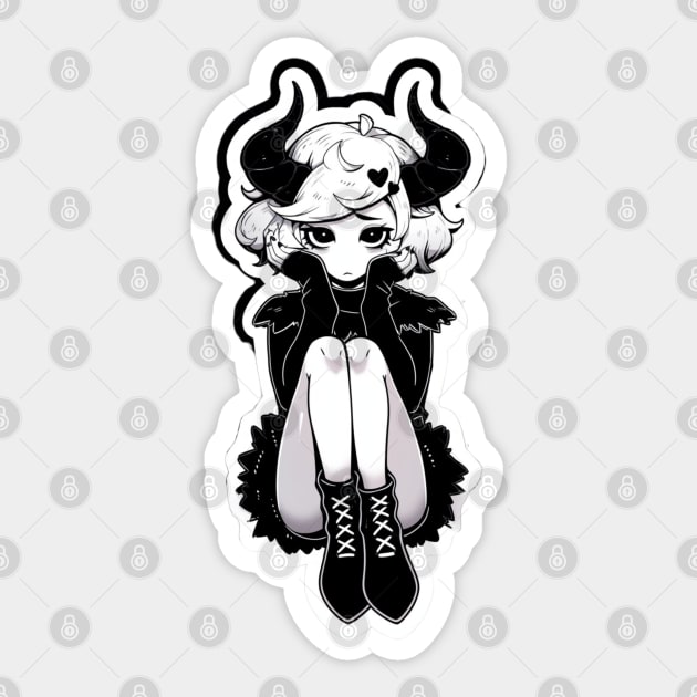 Black and White Adorable Demon Girl Sticker by DarkSideRunners